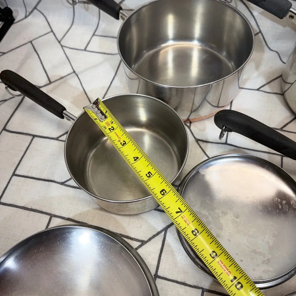 Revere Ware Saucepan Set 7 Piece Silver Copper Bottom Stainless Steel USA Made